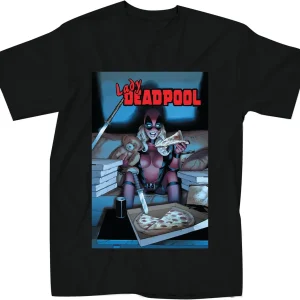 T-shirt Lady Deadpool – Pizza & Katana sur Canapé