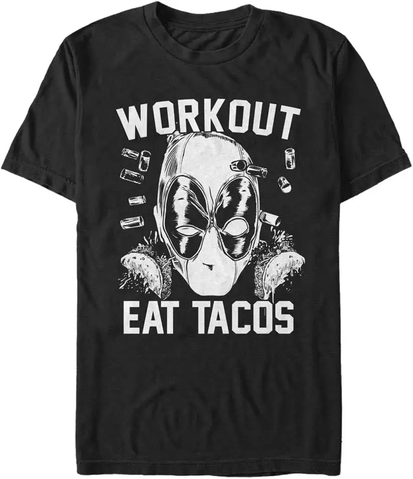 T-shirt Deadpool Workout Eat Tacos – Illustration Tête, Haltères & Tacos