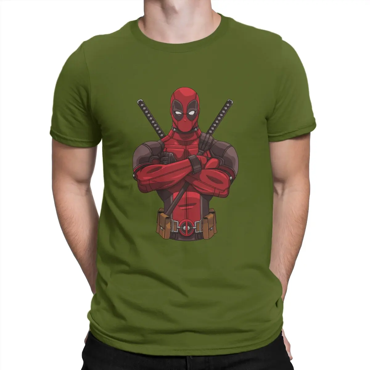 T-shirt Noir Deadpool – Illustration Comics Bras Croisés & Katanas